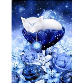   Diamond Painting Nacht mit Blumen- und Katzenmuster 35 x 25 cm