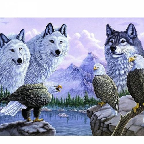 Bshop Diamantmalerei mit Wolf- und Adlermuster 40x30 cm