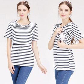   Umstands-Kurzarm-Stilltop für den Sommer XL (schwarz-weiß gestreift)