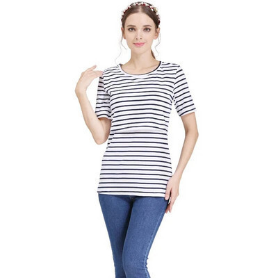 Umstands-Kurzarm-Stilltop für den Sommer XL (schwarz-weiß gestreift)