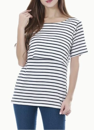 Umstands-Kurzarm-Stilltop für den Sommer XL (schwarz-weiß gestreift)