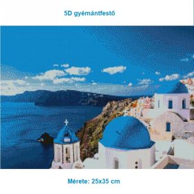   Diamantgemälde mit blauem Strand und griechischem Kuppelmuster, 35 x 25 cm
