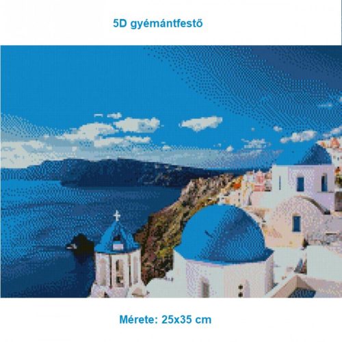 Diamantgemälde mit blauem Strand und griechischem Kuppelmuster, 35 x 25 cm