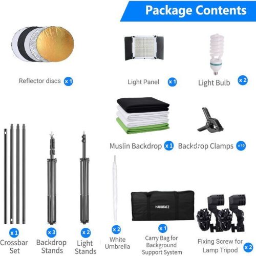 Hakutatz Professionelles Studiobeleuchtungsset mit Hintergrundsystem und Tragetasche