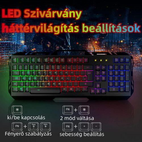 WisFox LED Gamer Billentyűzet –  USB PC-hez és Laptophoz