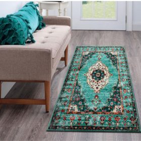  Taleta Durham Türkisfarbener Blumen-Bodenteppich für den Innenbereich, 80 x 150 cm