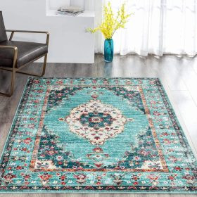   Taleta Durham Türkisfarbener Blumen-Bodenteppich für den Innenbereich, 120 x 170 cm