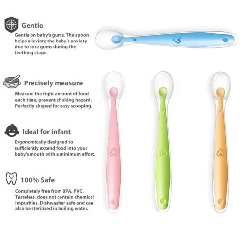 TheToddly Fütterlöffel aus weichem Silikon für Babys und Kleinkinder, 4Stück (Orange, Blau, Rosa, Grün)