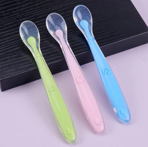 TheToddly Fütterlöffel aus weichem Silikon für Babys und Kleinkinder, 4Stück (Orange, Blau, Rosa, Grün)