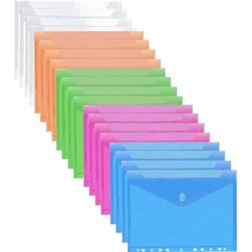 20 transparente Plastikmappen, in ausgewählten Farben