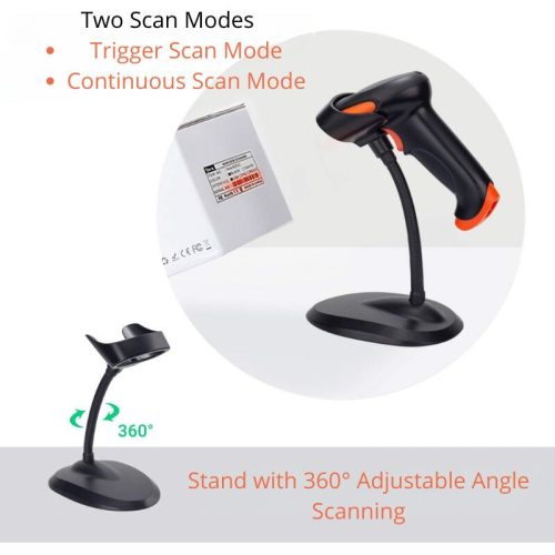 Tera kabelgebundener und kabelloser 2D/1D-Barcodescanner – QR-Code, ergonomischer Griff, mit Ständer