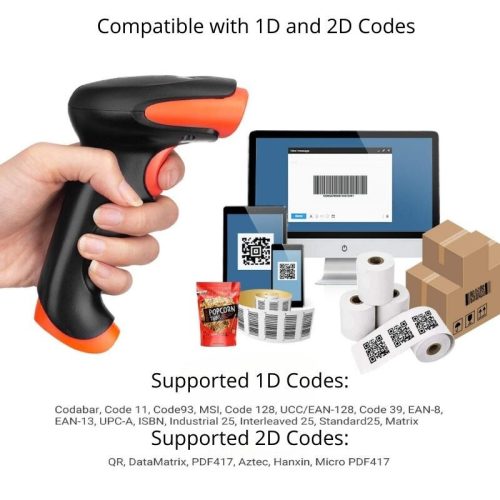 Tera kabelgebundener und kabelloser 2D/1D-Barcodescanner – QR-Code, ergonomischer Griff, mit Ständer