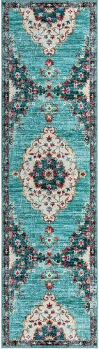 Taleta Durham Türkisfarbener Blumen-Bodenteppich für den Innenbereich, 80 x 300 cm
