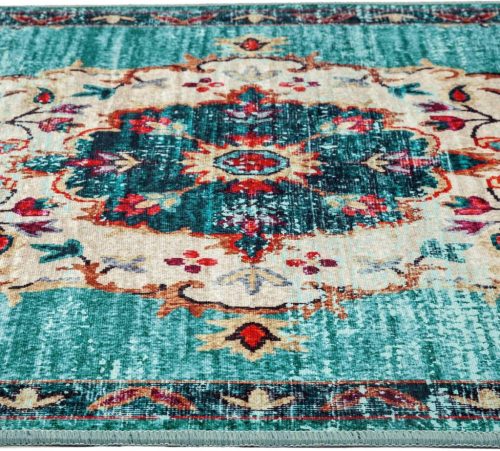 Taleta Durham Türkisfarbener Blumen-Bodenteppich für den Innenbereich, 80 x 300 cm