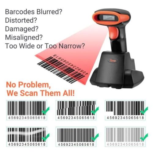 Tera D6100 Drahtloser Barcode-Scanner 2, 4GHz, 1D/2D-QR-Code-Scanner mit Ladestation
