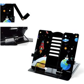   MEISHANG Metall klappbarer Kinder-Leseständer, Buchablage (Schwarz, Astronaut)