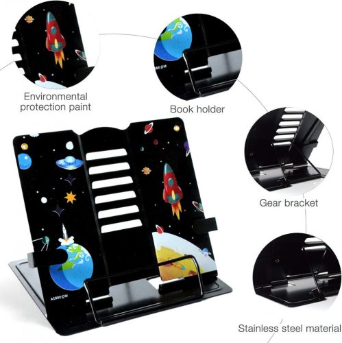 MEISHANG Metall klappbarer Kinder-Leseständer, Buchablage (Schwarz, Astronaut)