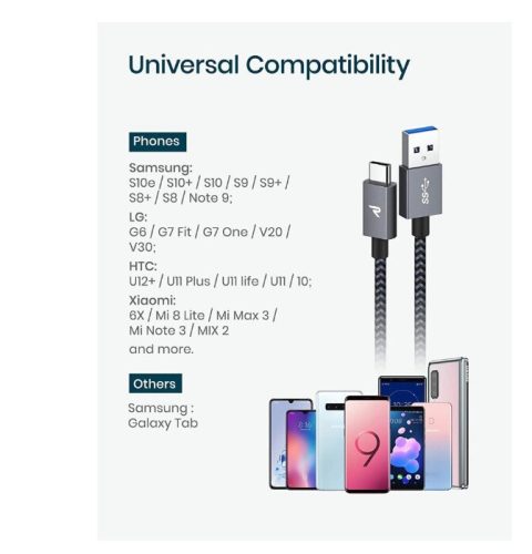Rampow Typ-C geflochtenes Datenkabel 2m (grau)