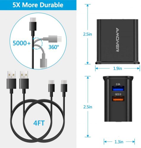 Amoner 25W 2Pack 4ft adaptives Schnellladegerät