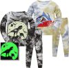 LOLPIP Jungen-Langarm-Pyjama-Set aus Baumwolle für 7-Jährige, 2-teilig (Haifisch und Dinosaurier)