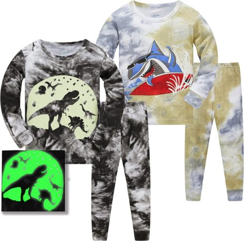 LOLPIP Jungen-Langarm-Pyjama-Set aus Baumwolle für 7-Jährige, 2-teilig (Haifisch und Dinosaurier)