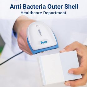   Tera 3106 Laser 1D USB Kabelgebundener tragbarer Barcode-Scanner – Plug and Play, antibakteriell, Weiß/Blau