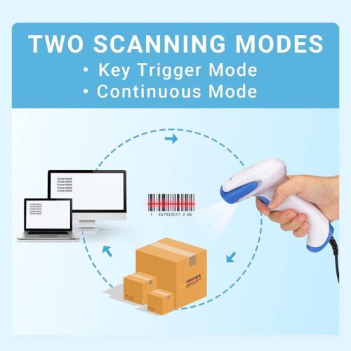 Tera 3106 Laser 1D USB Kabelgebundener tragbarer Barcode-Scanner – Plug and Play, antibakteriell, Weiß/Blau