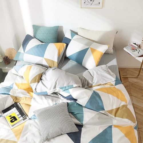 GETIYA Eleganter Bettbezug 200x200cm (Blau-Gelb)