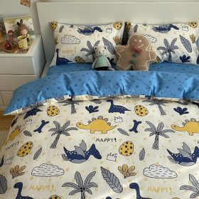   GETIYA Dinós Kinderbettwäschebezug (blau und weiß) 135x200cm