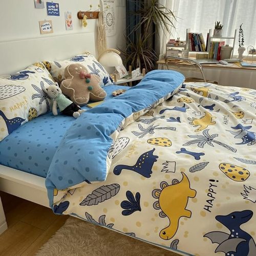 GETIYA Dinós Kinderbettwäschebezug (blau und weiß) 135x200cm