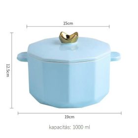   Dwax japanische glasierte Keramik-Ramen-Nudelschüssel mit Deckel, 1000 ml (blau)