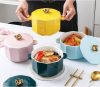 Dwax japanische glasierte Keramik-Ramen-Nudelschüssel mit Deckel, 1000 ml (blau)