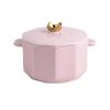 Dwax Japanische glasierte Keramik-Ramen-Nudelschüssel mit Deckel, 1000 ml (Rosa)