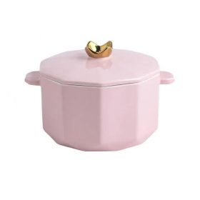   Dwax Japanische glasierte Keramik-Ramen-Nudelschüssel mit Deckel, 1000 ml (Rosa)