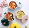 Dwax Japanische glasierte Keramik-Ramen-Nudelschüssel mit Deckel, 1000 ml (Rosa)