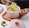 Dwax Japanische glasierte Keramik-Ramen-Nudelschüssel mit Deckel, 1000 ml (Rosa)