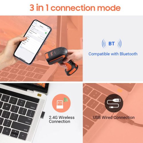 Tera L8100 Laser 1D Kabelloser Barcodescanner – Bluetooth, 2,4G und USB-Verbindung, schnelles Scannen