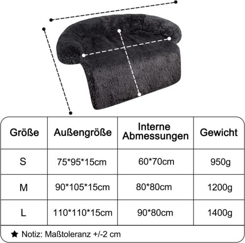 Jollywoods Sofa-Schutz-Hundebett für kleine und mittelgroße Hunde, Schwarz, L(110 x 110 x 15 cm)