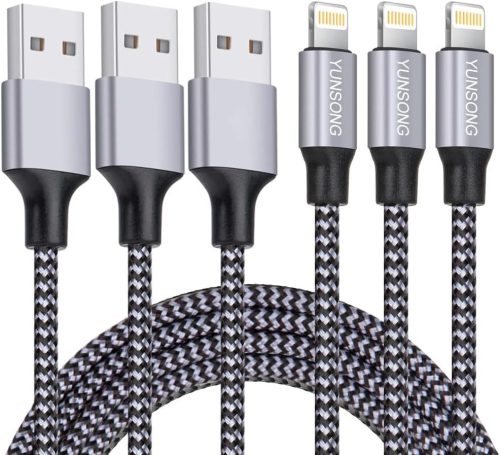 [Mit MFi-Zertifikat] iPhone 1 m Nylon-geflochtenes USB-Ladekabel mit Drehfunktion, 3Stück