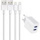 Amoner USB-C-Ladegerät mit 2 x 1 m Telefonkabel (3 Stück)