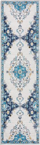 Taleta Durham Blau-Weiß-Blumenteppich für den Innenbereich, 80 x 300 cm