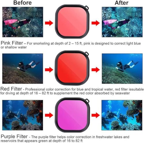 Lupholue 3-in-1-Linsenfilter in Rot/Rosa/Lila für Unterwassertauchen