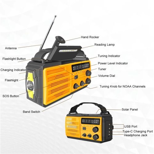 Gelbes Notfall-Wetterradio mit Taschenlampe