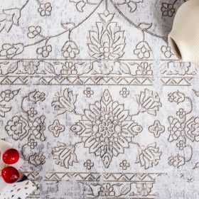   Taleta Barley Grey Floral Indoor-Bodenteppich im persischen Stil, 80 x 150 cm
