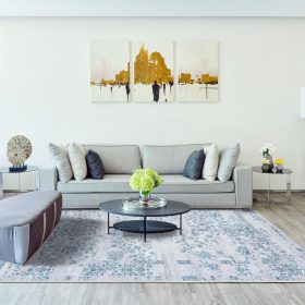   Taleta Barley Indoor-Bodenteppich mit blauem Blumenmuster im persischen Stil, 80 x 150 cm