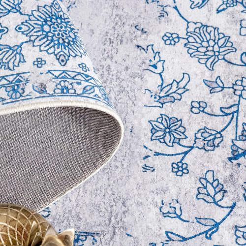 Taleta Barley Indoor-Bodenteppich mit blauem Blumenmuster im persischen Stil, 120 x 170 cm