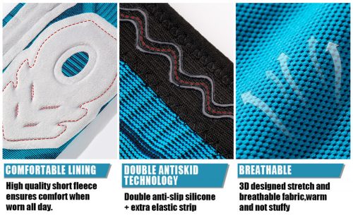 Rokesa Kniebandage, professionelle Schmerzlinderung mit Seitenstabilisatoren und Patella-Gel, Größe L (Türkisblau)