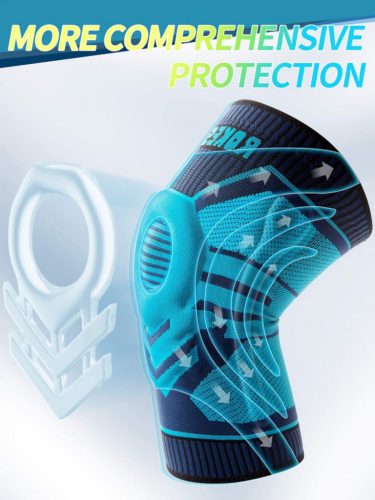Rokesa Kniebandage, professionelle Schmerzlinderung mit Seitenstabilisatoren und Patella-Gel, Größe L (Türkisblau)