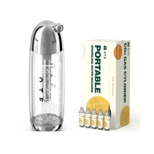 OTE Tragbare Getränkemaschine – mit 20 Stück CO2-Kartusche, silberfarben, 450 ml