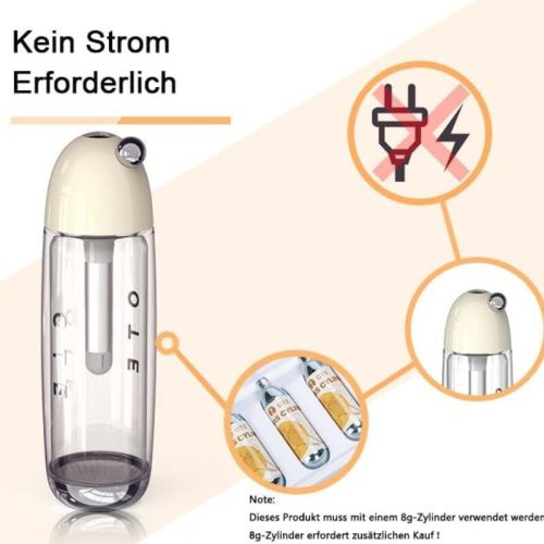 OTE Tragbare Getränkemaschine – mit 20 Stück CO2-Kartusche, silberfarben, 450 ml